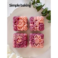 4-Piece Set Floral Fortune Pastry Molds Mid-Autumn Mooncake Making Tools Precise Dessert Press Molds for Green Bean Cake