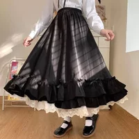 Black / White Long Skirts Y2K Vintage Lace Ruffled Pleated Goth Skirts Women Japanese Kawaii Preppy Style Korea Gothic Clothing
