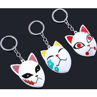 Anime Demon Slayer Mask Fox Keychain Anime Character Kamado Tanjirou Tomioka Giyuu Keyring For Women Men Backpack Charm Gifts