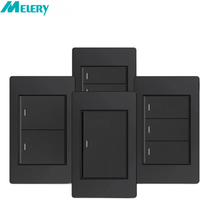 Melery 1/2/3Gang 1way 2way Black PC Panel Brazil USA Italy Mexico 250V 16A Standard Light Wall Switch On Off Push Button Home