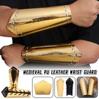 Medieval Silver and Gold Armguards with Rivets Leather Arm Protection for Knights Stage Costume Cosplay Archery Prop Arm Guards