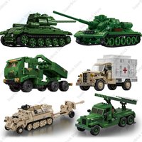 Military Weapons World War II Tanks Military Armored Vehicles Field Ambulances Army Trucks Model Building Bricks Blocks DIY Toys