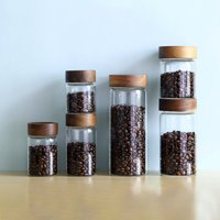 Glass Tube Coffee Beans Storage Container with Wooden Lid Sealed Canister Grain Storage Barista Tool Gift