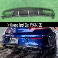 For Mercedes Benz C Class W205 C63 C200 C260 C300 Carbon Fiber Car Rear Bumper Diffuser Splitters Spoiler Back lip Two doors