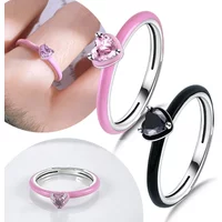 2025 Valentine's Day 925 Silver Black & Pink Heart Shiny Zircon Rings Trendy Ring for Women Love Gift DIY Fine Jewelry