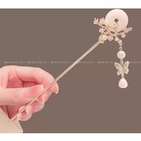 Cherry-blossom Hair Stick Forks Traditional Metal Tassel Pearl Hairpin New Chinese Hanfu Hair Accessories Retro Girls Hair Clasp