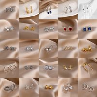 925 sterling silver Mix Style Stud Earrings Set Heart Star Flower Hoop Earrings Women Fashion Jewelry Daily Party