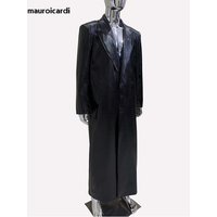 Mauroicardi-Manteau en cuir PU imprimé crocodile pour homme, manteau à simple boutonnage, mode européenne, maxi noir, créateur de luxe, printemps et automne