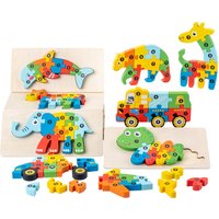 Early education puzzle for young children and babies, standing volume wooden puzzle, grab board toy