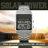 Men Square Solar Digital Watch Full Steel Luxury Wristwatch 30M Waterproof Week Alarm Long Endurance Solar Power Fashion Sports