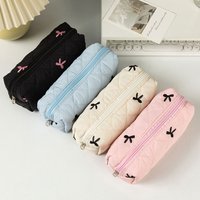 New Bow-Knot Student Pencil Case, Simple Small Floral Storage Bag, Large Capacity Desktop Stationery Organizer
