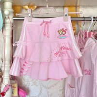 Japanese Cute Cartoon Mp Embroidery Jojifuku Pink Skirt Summer New Sweet Girl Drawstring Waist Casual Mini Skirt Y2k Skirt