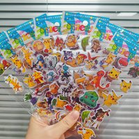 12Sheets Cute Anime Pokemon Stickers Kawaii 3D Pikachu Decals Kids Toys Cartoon Bubble Paste Thicken The Reward Sticker Gifts