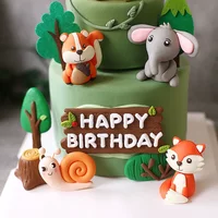 Forest Cartoon Small Animal Theme Baking Cake Topper Tiger Elephant Snail Doll Happy Birthday Party Decor Kids Boy Cake Decor