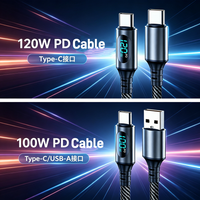 120W Durable Alloy Type C Cable PD Fast Charging Line Smart LED Power Display USB C High Speed Cord for iPhone 15 16 17 Xiaomi
