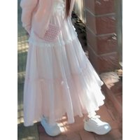 Sweet Skirts Women Bowknot Lace Patchwork Stretch High Waist Spring 2025 Fashion Elegant Long Skirt Female Casual