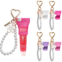 Creative Silicone Lip Balm Holder Pearl with Keyring Keychain Lip Gloss Cap Portable Flexible Lipgloss Sleeve Girl