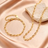 18K Gold Plated Hollow Oval Link Chain Stainless Steel Bracelets for Women, Minimalist Waterproof Elegant Jewelry Set Gifts