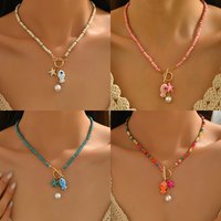 Adjustable Bohemian Starfish Pendant Necklace OT Buckle Rainbow Color Beads Ceramic Fish Clavicle Chain Sea-Inspired Design