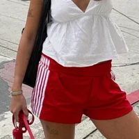 HEZIOWYUN Women's Summer Y2K Retro Striped Patchwork Shorts Casual Loose Elastic Waist Sporty Boxers Sleep Bottoms with Pockets