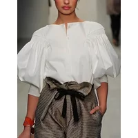 Modigirl Summer Fashion Black White Puff Sleeves Blouses Shirts 2025 New Sample Daily Womens Elegant Casual Shirts Tops