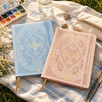 A5 Dot Grid Notebook With Gold Foil Floral Cover, Botanical Vine Design,Vintage Ornament Border,160gsm Ivory Numbered Pages