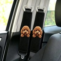 Cute Brown Teddy Poodle Puppy Print Car Seat Belt Cover Soft Plush Safety Belt Shoulder Pad Universal Car Interior Strap Protect