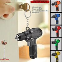 Multi-color 2D Flat Electric Drill Acrylic Keychain Mini Power Tool Model Pendant Key Ring Hanging Backpack Decoration Gift