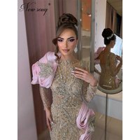 Customized 2026 Sparkle Beading Crystals Evening Dresses Arabic Long Sleeves Prom Dress Wedding Party Gowns Vestidos De Cóctel