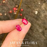 5*3MM Oval Natural Ruby Earrings 925 Silver Stud Earring For Women 925 Sterling Silver Cute Gift Prevent Allergy Fine Jewelry
