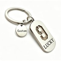 Personalized Lucky Number Name Keychain 304 Stainless Steel Laser Engraved Custom Text Number Dog Tag Key Ring Men Women Gift
