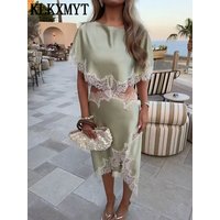 KLKXMYT Elegant Sexy Chic Women Dress Asymmetrical Lace Splice Cut Out Dress Fashion 2026 Spring Summer Holiday Party Dresses