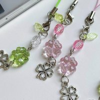 1Piece Crystal Lucky Four Leaf Clover Mobile Phone Chain Y2K Trendy Beaded Phone Lanyard Fashion Keychain Girl Gifts