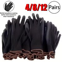 4/8/12Pairs Coating Gloves with Elastic Anti-Slip Wear-Resistant Nylon Gloves Durable Gardening Machinery Automotive Repair