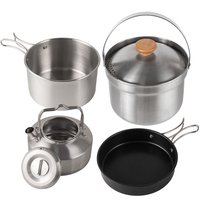 Camping Cookware Set Outdoor Picnic Cookware Kit Stainless Steel Pot Frying Pan Kettle Set Travel Cooking Accessory