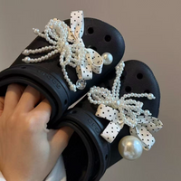 Pearl Bow Shoe Charms Polka Dot Ribbon Clog Shoes Decorations DIY Accessories for Garden Sandals Women Girls Gifts
