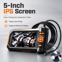 Caméra d'inspection endoscopique à triple objectif avec écran IPS 5" 1080P HD et éclairage LED pour l'inspection des tuyaux automobiles et des murs.