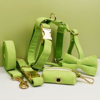 Apple Fruit Green Corduroy Dog Collar And Leash Set For Dogs Custom Engraved Nameplate Pet Supplies Dog Leash Corduroy05