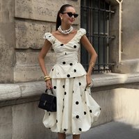 2 Piece Outfits Polka Dot Skirt Sets Women V-neck Sleeveless Tops And Long Skirts Suit 2026 Summer Print Vacation Outfits