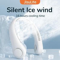 JISULIFE Tragbarer Nackenventilator, 4000mAh Akku, wiederaufladbar, 5 Geschwindigkeitsstufen, drehbarer, freihändiger, blattloser Nackenbügel für Sport