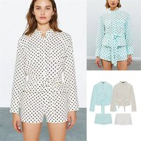 Polka Dot Shirt Style Set Casual Fashion Women's Clothing Skirt Long Sleeve round Neck Design Spring Summer Autumn Wear