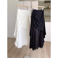 plus Size Half Skirt Asymmetrical Mesh Splicing Women's Summer Gentle Style Versatile Bodycon Midi Skirt Casual High Waist A-...