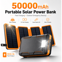50000mAh Solar Power Bank Portable Charger, Outdoor External Battery with 5W Wireless Charging, LED Flashlight for Camping Hikin