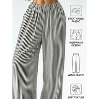A Ladies' Fashion Striped Wide-Leg Pants Leisure Home Pants Lazy Wind Elastic Waist Loose Slim Joker Wide-Leg Pants With Texture