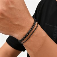 2pcs Cuban Chain Bracelet for Men Boys,Waterproof Stainless Steel Silver Color Chain Wristband,Stylish Fahter's Day Gift