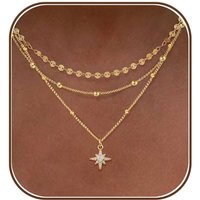 Layered Necklaces for Women,Dainty Gold Necklace Stack 14k Gold Layering Beads Choker Pendant Necklace Set Statement Necklaces