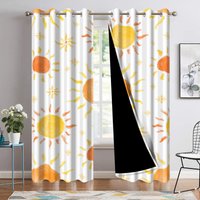 2pcs Yellow Sunburst Window Curtains Children Bedroom Blackout Curtains Cute Pattern Home Interior Curtains Daily Room Curtain