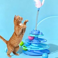 Interactive Cat Turntable Toy Feather Wand Rolling Ball Self Play Kitten Boredom Relief Indoor Pet Playing Accessory