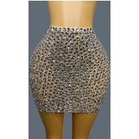Full Sparkly Rhinestone Mesh Tight Fitting Skirt Sexy Women Mini Skirt Nightclub Party Outfit High-end Crystals Skirt shuidiqun