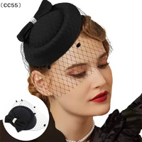 Black Mesh Headdress Stewardess Hat French Temperament Pearl Bow Hair Clip For WomenใCC55ใ